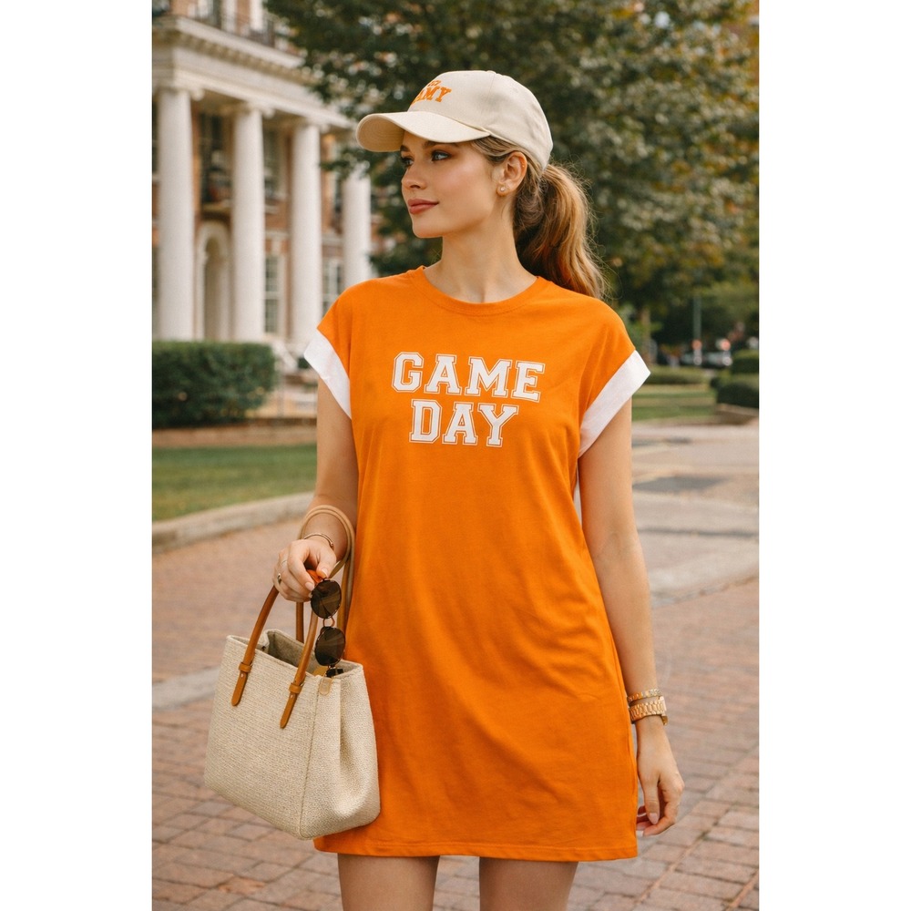 WHY Dress Game Day Graphic T-Shirt Dress‎ Orange White XXL NWT